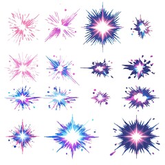 Pixel Art Explosion Set Magical Blast 18bit 16bit Isolated Retro RPG Video Game Asset Colletion