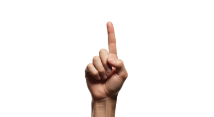 Human hand pointing upward, realistic lighting and texture, isolated on transparent background