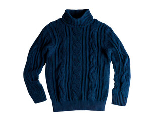Obraz premium Cozy blue cable knit turtleneck sweater on transparent background