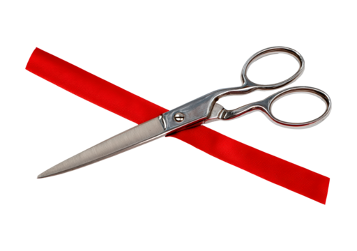 Grand opening celebration scissors cutting red ribbon ceremony concept