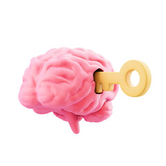 Pink Brain With Golden Key Inserted Into Its Opening Representing Unlock Ideas Or Solution