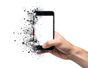 スマートフォンを握りつぶす手｜背景なし・透過PNG