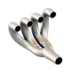 Shiny Chrome Exhaust Manifold with Four Pipes on a Black Background
