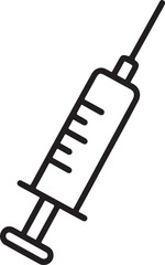 Black and white syringe injection icon, sterile line vector style
