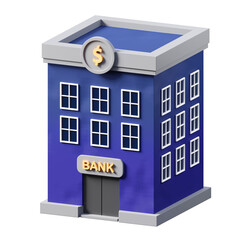 Stylized Blue Bank Building With A Golden Dollar Sign And The Word Bank In Orange On A Transparent Background
