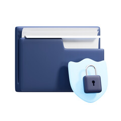 Dark Blue Folder Icon With Transparent Background Featuring A Blue Shield And Padlock Symbol Representing Security And Data Protection