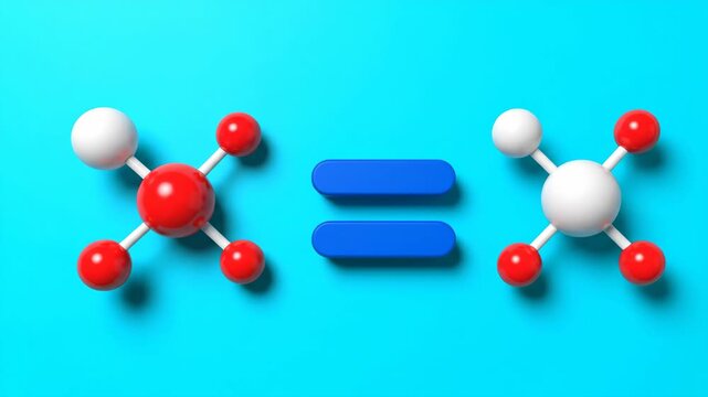 Red Plus Sign and Two Molecular Structures on Blue Background