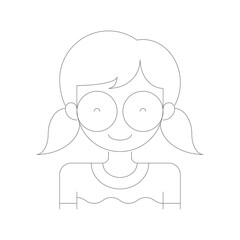 Stylized Avatar Portrait of a Young Person with Glasses and Pigtails on a Transparent Background