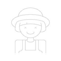 Stylized Black Outline Dotted Head and Shoulders Avatar of a Person Wearing a Hat with a Simple Face and Collar Against a Transparent Background