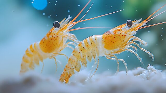 Shrimp pair underwater life with aquarium.