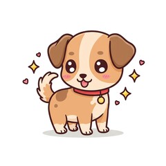 Adorable cartoon puppy with a red collar and a bell