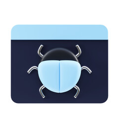 Stylized 3D Rendered Bug Icon On A Transparent Background With A Subtle Blue Overlay And Dark Blue Background Elements