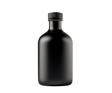 Mockup of matte black glass bottle at white background