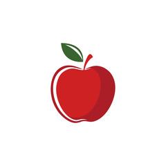 Red apple illustration with a green leaf and a stem, isolated on a white background.