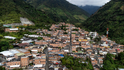 San Andres de Cuerquia, Antioquia, Colombia. August 31, 2025. Aerial view from a drone....