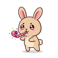 Obraz premium Cute rabbit blowing a party horn