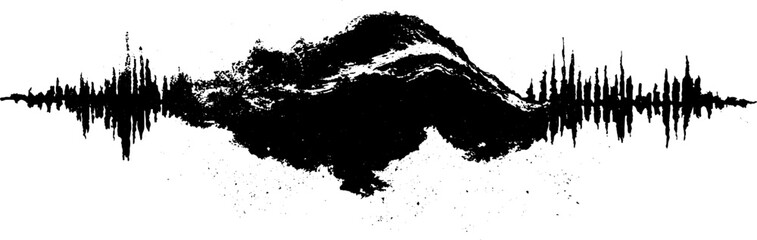 Naklejka premium Black and white silhouette of mechanical vibration in grungy linocut style for urban art design