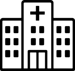 Obraz premium Hospital building front icon vector, black and white 