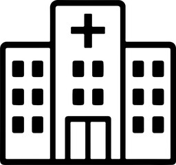 Obraz premium Hospital building front icon vector, black and white 