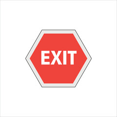 Red hexagonal exit sign with bold white text vector illustration.