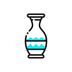 Stylized Outline Of A Vase Filled With Turquoise Water And Geometric Patterns On A White Background