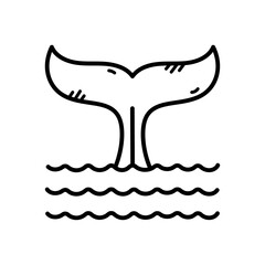 Stylized Outline of a Whale Tail Emerging From Wavy Water Against a Transparent Background
