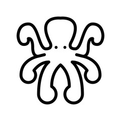 Stylized Outline of an Octopus with Eight Tentacles and Two Eyes on a Transparent White Background Simple Line Art Illustration