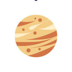 Stylized Representation of Jupiter Planet with Swirling Orange and Yellow Bands and Circular Spots on a Clean White Background