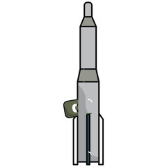 Stylized Rocket Illustration with Grey and White Tones and Simple Design Elements on a Transparent Background