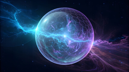 Obraz premium Glowing orb with electric energy and cosmic nebula