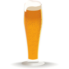 Tall Pilsner Glass Filled With Golden Beer Topped With Frothy White Foam Isolated On Transparent Background With Subtle Shadow Detail