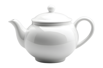 Elegant white porcelain teapot, perfect for tea time, relaxation, and hospitality, ready to serve fresh tea