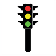 Simple black traffic light with red yellow and green signals.