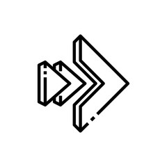 Three Outline Arrows Pointing Rightward With Depth Effect On Transparent Background Symbolizing Forward Movement Progress Speed And Direction