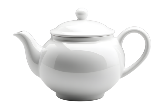 Elegant white porcelain teapot, perfect for tea time, relaxation, and hospitality, ready to serve fresh tea