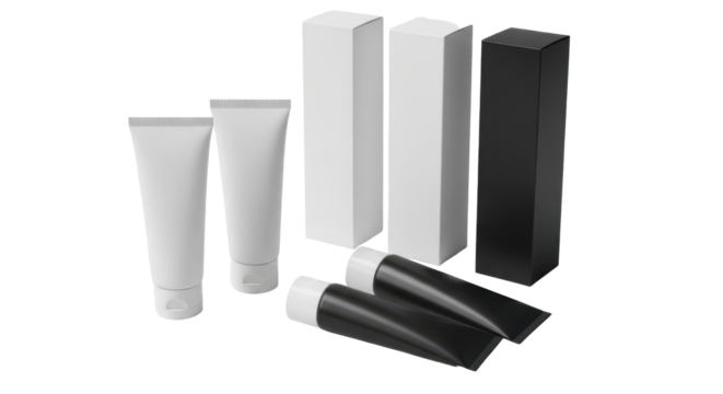 Cosmetic Product Packaging Mockup Set with Tubes and Boxes