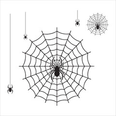 Obraz premium Creepy spider and web vector design in black and white. Perfect for Halloween decorations, posters, spooky invitations, and horror-themed digital artwork.