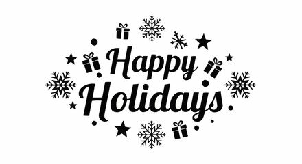Festive Happy Holidays greeting with snowflakes, stars and gift icons