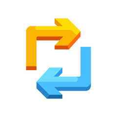 Two Interlocking Arrows Forming a Circular Loop One Yellow Arrow Pointing Right and Down the Other Blue Arrow Pointing Left and Up on a White Background