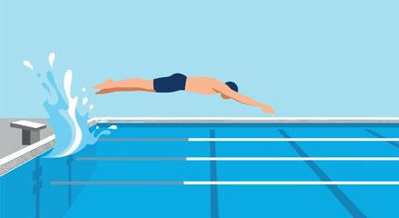 Swimmer diving into a pool with water splash