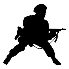  Soldier world war 2 holding a submachine gun silhouette 