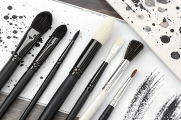 A high-resolution set of black and white brushes with strokes used for painting in white background, illustration art 