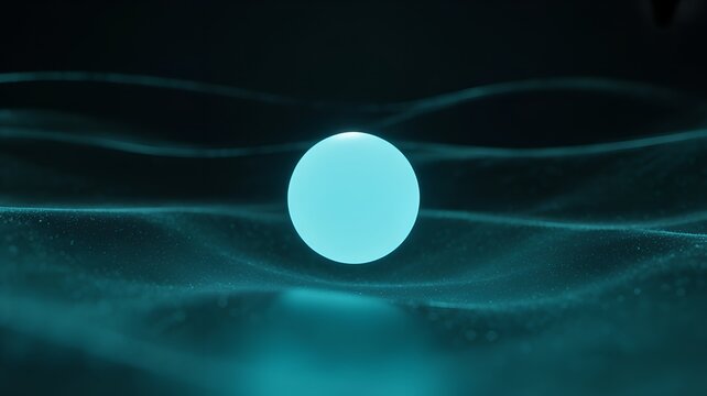 Glowing Blue Sphere on Dark Wavy Surface. - Powered by Adobe
