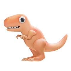 A cute orange 3D cartoon tyrannosaurus rex dinosaur standing with big eyes and sharp teeth against a transparent background detailed with a subtle grainy texture