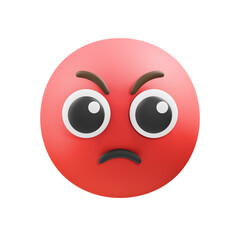 Expressive Red Face Emoji Showing Anger With Furrowed Brows And Wide Eyes On Transparent Background