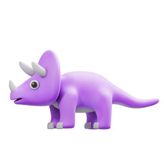 Fluffy Lilac Triceratops Dinosaur Toy 3D Render Transparent Background