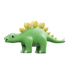 Green Dinosaur Stegosaurus With Yellow Spikes On Its Back And Tail Standing In A Neutral Pose With A White Background