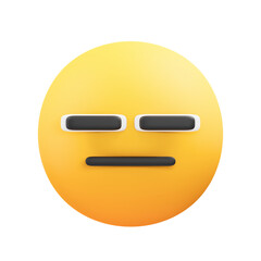 Neutral Yellow Emoji With Black Horizontal Line Mouth And Blue Tinted Eyes Against A Transparent Background