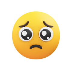 Sad Yellow Face Emoji With Big Eyes And Curved Mouth Expressing Disappointment Or Pleading On Transparent Background