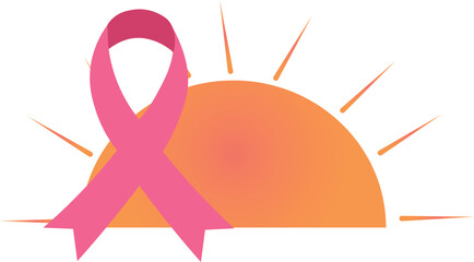 Obraz premium Pink Ribbon with Rising Sun Symbolizing Warmth, Strength, and Hope for Awareness, Breast Cancer